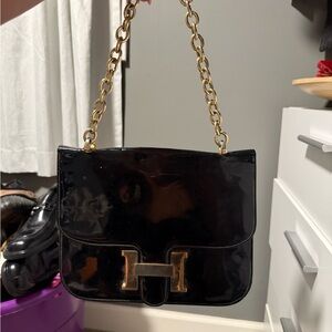 Black Patent Leather Chain Shoulder Bag